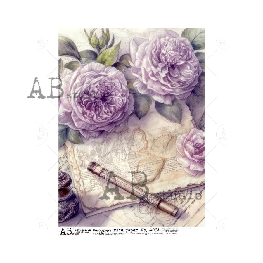 Cabbage Roses on Papyrus Decoupage Rice Paper A4 Item No. 4961 by AB S ...