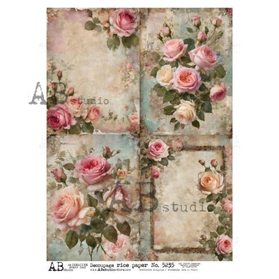 Rosalia Champagne Paper Lunch Napkins – 40 Count – 4-Color Roses – Decoupage Vintage Floral – PAW