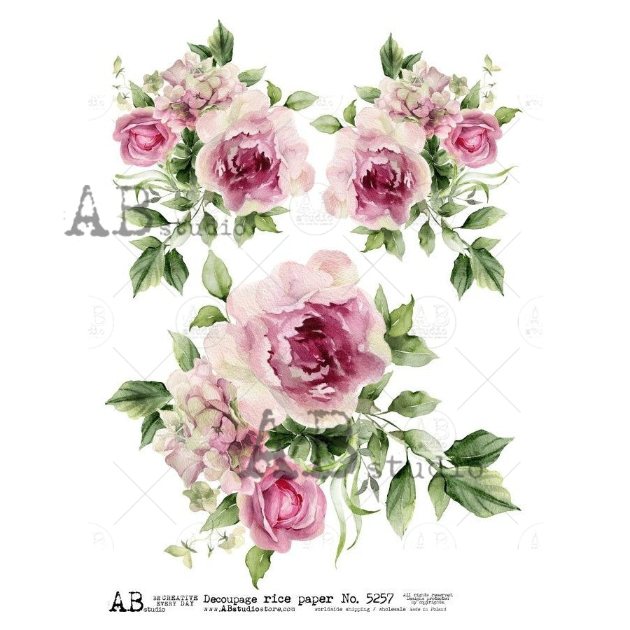 Pink Rice Paper Vintage Pink Flowers Decoupage Rice Paper A4 Item No. 5257 by AB Studi ...