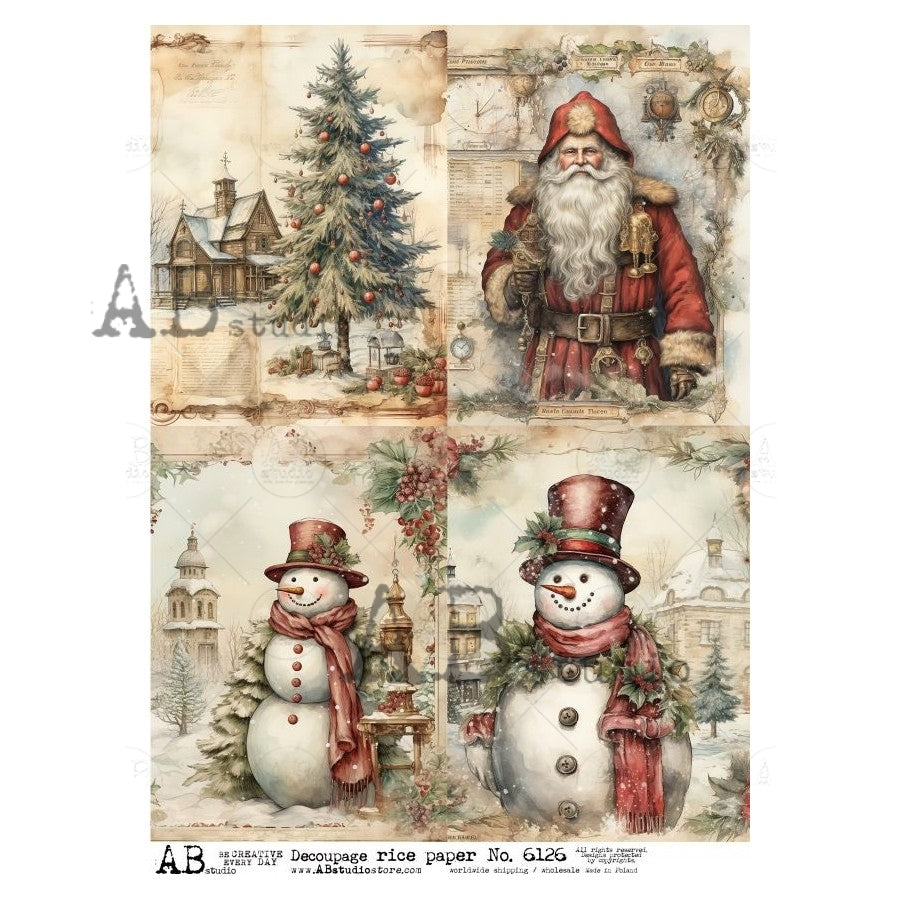Vintage Christmas Cards Decoupage Rice Paper A4 6126 by AB Studio – All ...