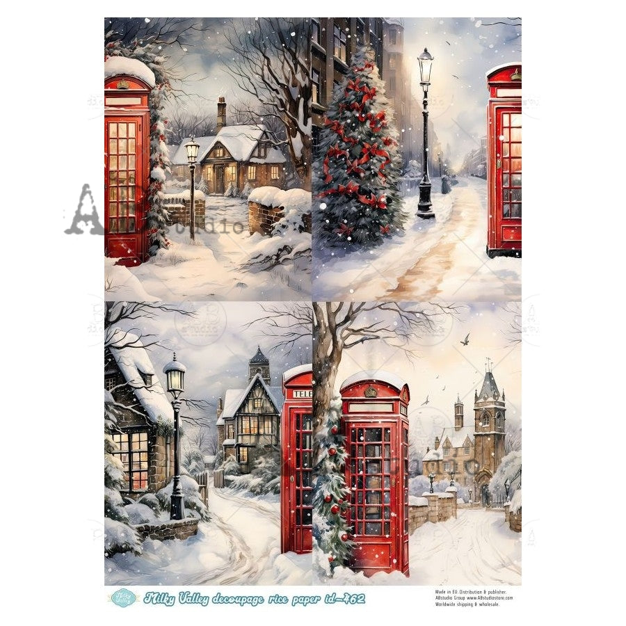 Red Phone Booth Cards Decoupage Rice Paper A4 Item Milky Valley ID 462 ...