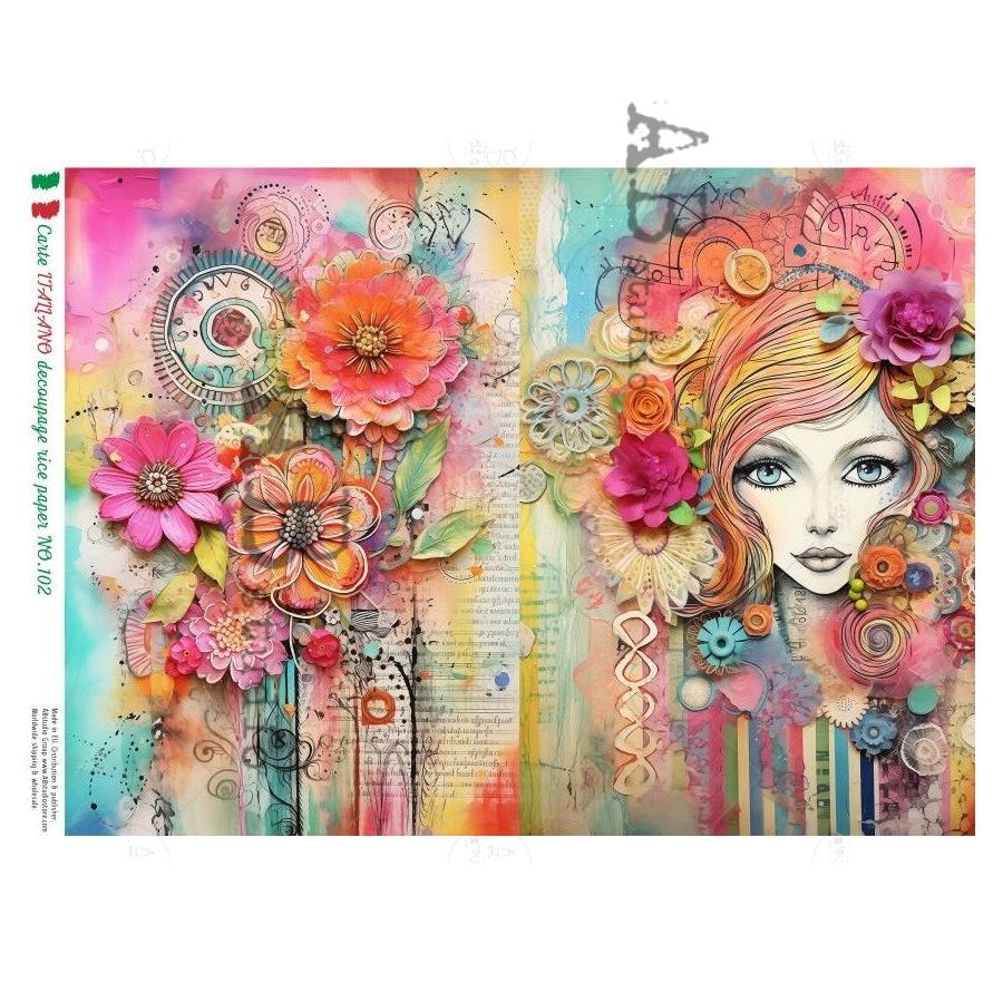 Floral Fashion Cards Decoupage Rice Paper A4 Item Carte Italiano 102 b ...