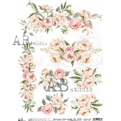 Pink Floral Garland Decoupage Rice Paper A3 Item No. 3765 by AB Studio ...