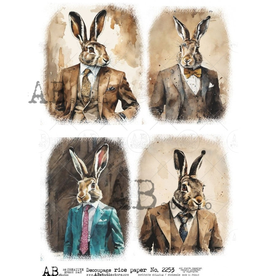 Vintage Rabbit Cards Decoupage Rice Paper A4 Item No. 2253 by AB Studi ...