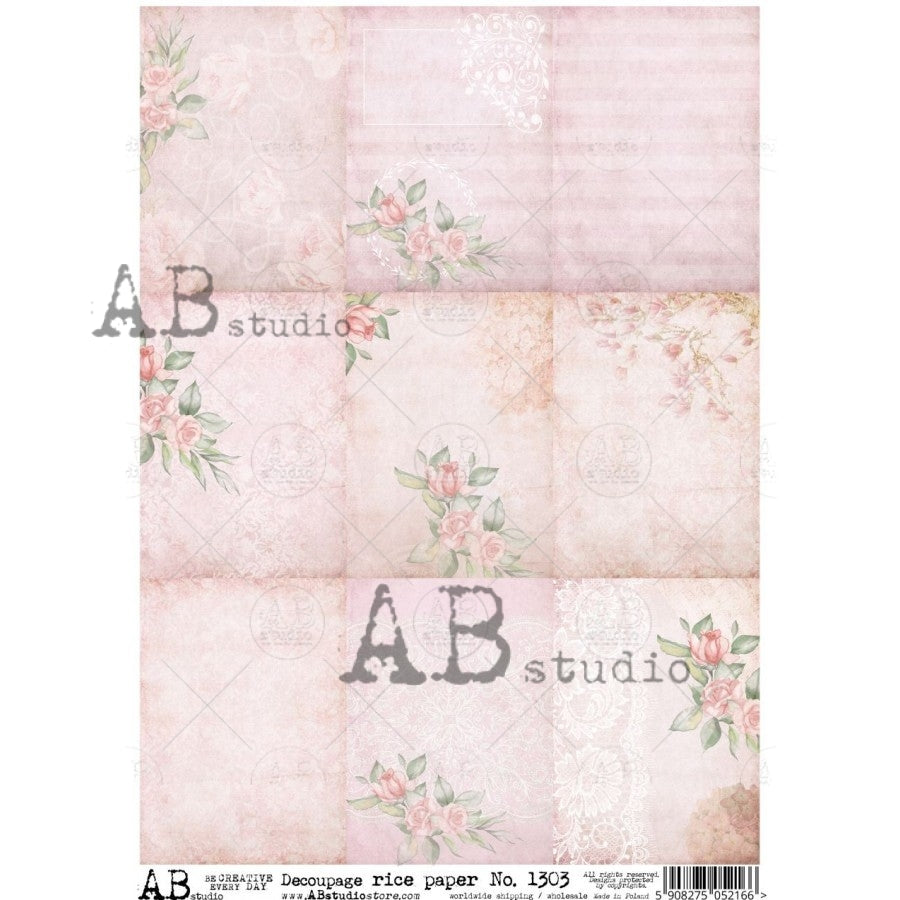 Floral Pale Cards Decoupage Rice Paper A4 Item No. 1303 by AB Studio ...