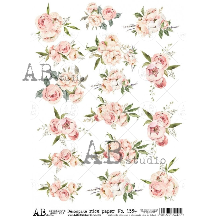 Pink Rice Paper Pink Floral Bunches Decoupage Rice Paper A4 Item No. 1333 by AB Studio ...