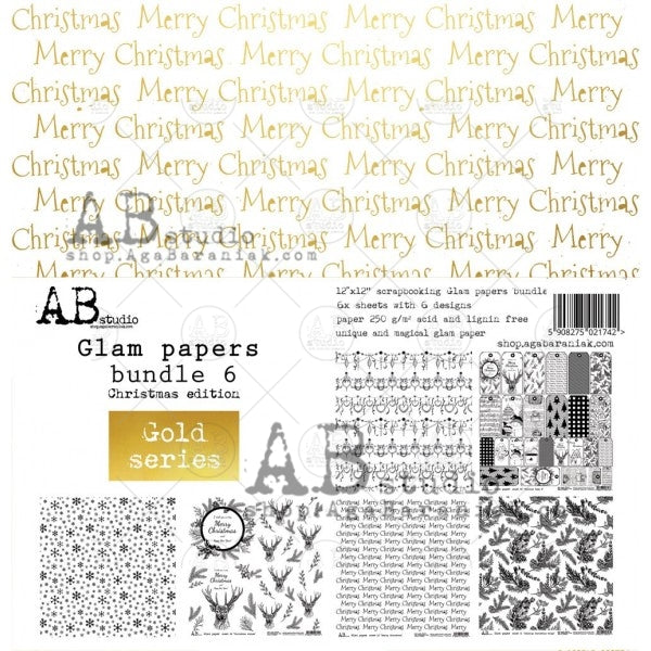 Gold Series Glam Papers Bundle 4 Scrapbooking Paper Pad Set 12x12 6/Pkg by AB Studio