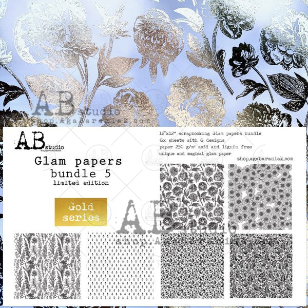 Gold Series Glam Papers Bundle 4 Scrapbooking Paper Pad Set 12x12 6/Pkg by AB Studio