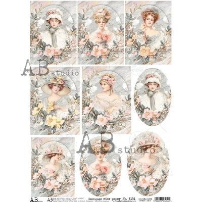 Adorned Women Cards Decoupage Rice Paper A3 Item No. 3151 by AB Studio