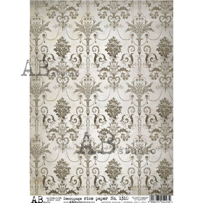Aged Café Floral Wallpaper Damask Decoupage Rice Paper A4 Item No. 1310 by AB Studio