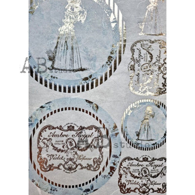 Ambre Royal Medallions Gilded Decoupage Rice Paper A4 Item No. 0047 by AB Studio