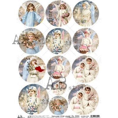 Angelic Boys and Girls Medallions Decoupage Rice Paper A3 Item No. 3138 by AB Studio