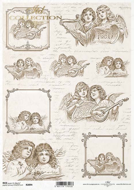Angelic Musical Children Playing Instruments with Script Decoupage Ric ...