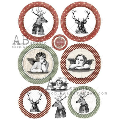 Angels and Deer Medallions Decoupage Rice Paper A4 Item No. 0396 by AB Studio
