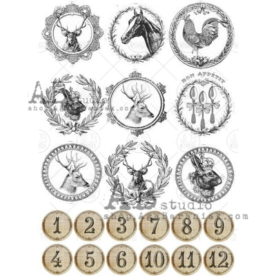 Animal and Number Medallion Decoupage Rice Paper A4 Item No. 0398 by AB Studio