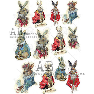 Aristocratic Rabbits Decoupage Rice Paper A4 Item No. 0221 by AB Studio