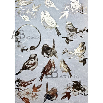 Avian Birds Gilded Decoupage Rice Paper A4 Item No. 0061 by AB Studio