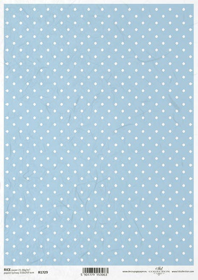Baby Blue and White Polka Dots Decoupage Rice Paper A4 Item R1729 by ITD Collection