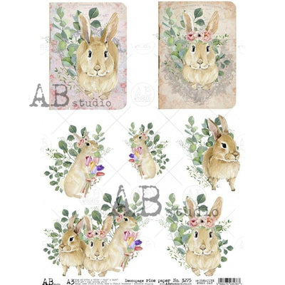 Baby Bunny Rabbits Decoupage Rice Paper A3 Item No. 3275 by AB Studio