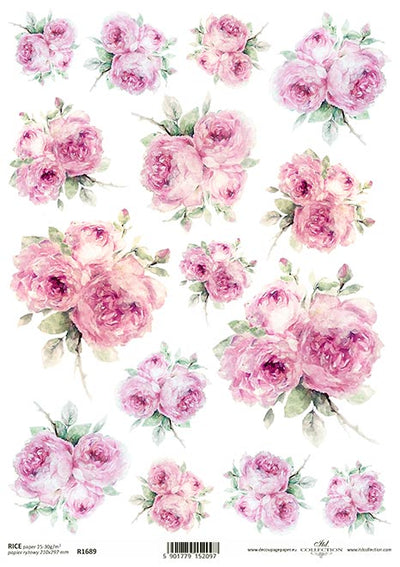 Beautiful Pink Peonies Decoupage Rice Paper A4 Item R1689 by ITD Collection