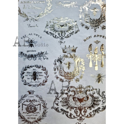 Bee-autiful Medallions Gilded Decoupage Rice Paper A4 Item No. 0033 by AB Studio
