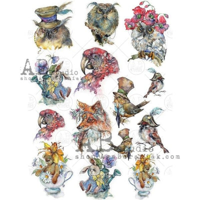 Birds and Animals in Attire Decoupage Rice Paper A4 Item No. 0487 by AB Studio
