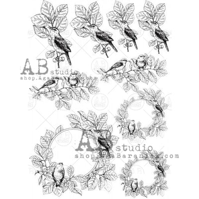 Birds on Branches with Berries Decoupage Rice Paper A4 Item No. 0214 by AB Studio