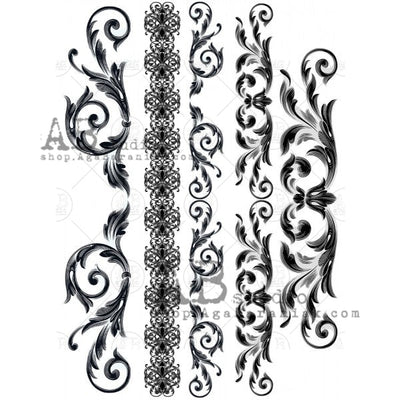 Black Scroll Borders Decoupage Rice Paper A4 Item No. 0120 by AB Studio
