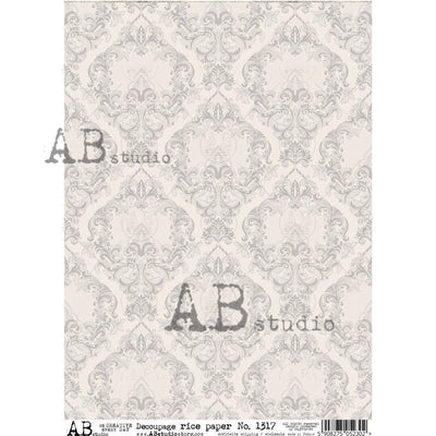 Blue and Grey Damask with Ivory Background Decoupage Rice Paper A4 Item No. 1317 by AB Studio