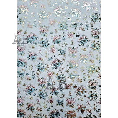 Blue and Pink Flowers Gilded Decoupage Rice Paper A4 Item No. 0004 by AB Studio