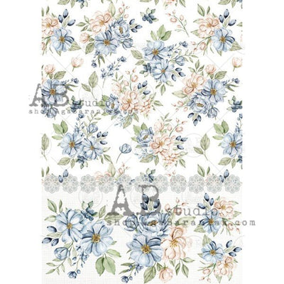 Blue and Pink Peony Decoupage Rice Paper A4 Item No. 0279 by AB Studio
