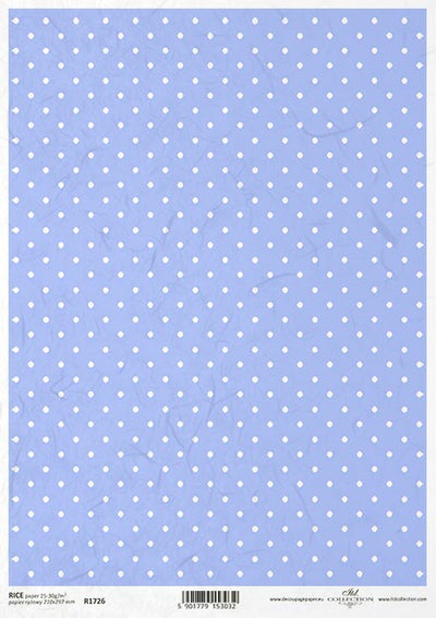 Blue and White Polka Dots Decoupage Rice Paper A4 Item R1726 by ITD Collection