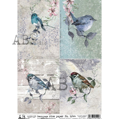Blue Birds Vintage Cards Decoupage Rice Paper A4 Item No. 1244 by AB Studio
