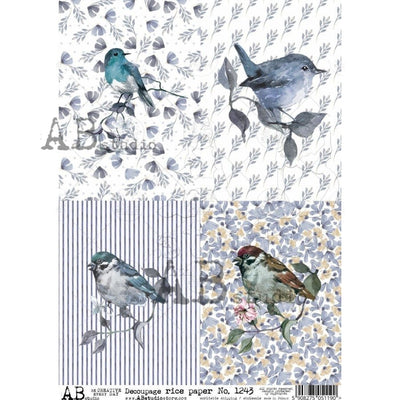 Blue Birds with Floral Patterned Cards Decoupage Rice Paper A4 Item No. 1243 by AB Studio