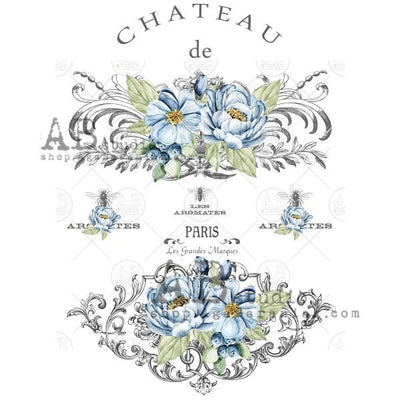 Blue Floral Chateau Paris Decoupage Rice Paper A4 Item No. 0638 by AB Studio