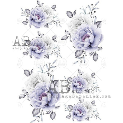 Blue Peonies Decoupage Rice Paper A4 Item No. 0336 by AB Studio