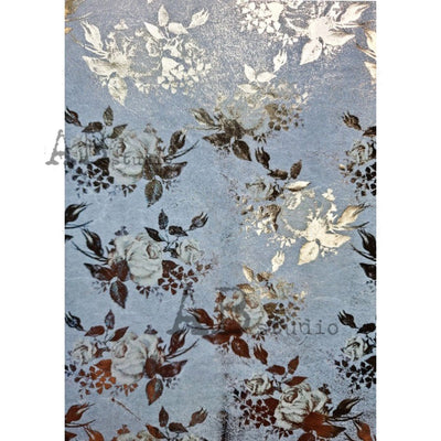 Blue Roses Gilded Decoupage Rice Paper A4 Item No. 0043 by AB Studio
