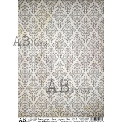 Bluish Grey Wallpaper Damask Decoupage Rice Paper A4 Item No. 1313 by AB Studio