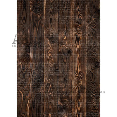 Brown Stained Plank Wood with Script Decoupage Rice Paper A4 Item No. 0111 by AB Studio