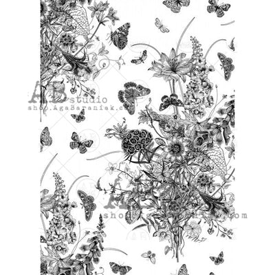 Butterflies and Flowers Gold Vellum Paper A4 Item No. 0137 by AB Studio