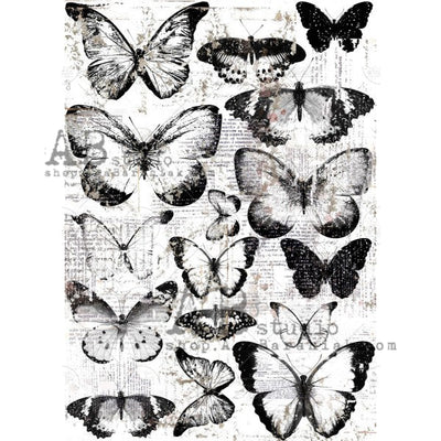 Butterflies with Text Background Decoupage Rice Paper A4 Item No. 0172 by AB Studio