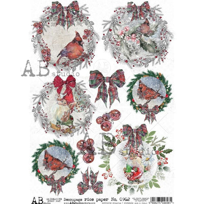 Cardinal and Elf Medallions Decoupage Rice Paper A4 Item No. 0962 by AB Studio