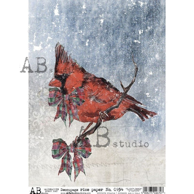 Cardinal on a Branch Decoupage Rice Paper A4 Item No. 0934 by AB Studio