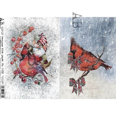 Cardinals and Elf Large Cards Decoupage Rice Paper A4 Item No. 0953 by AB Studio