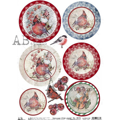 Cardinals and Elves Medallions Decoupage Rice Paper A3 Item No. 3573 by AB Studio