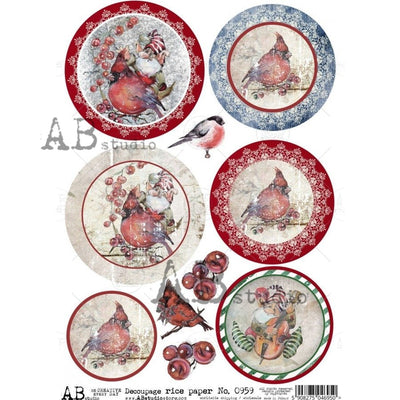 Cardinals and Elves Medallions Decoupage Rice Paper A4 Item No. 0959 by AB Studio