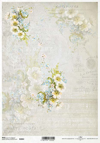 Carte Postale Floral Decoupage Rice Paper A4 Item R2062 by ITD Collection