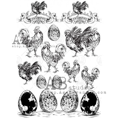 Chickens and Eggs Decoupage Rice Paper A4 Item No. 0130 by AB Studio
