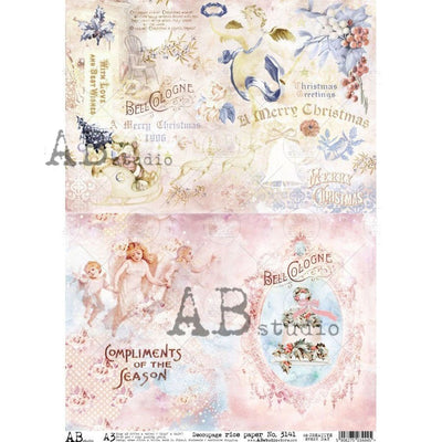 Christmas Bells and Angelic Children Cards Decoupage Rice Paper A3 Item No. 3141 by AB Studio