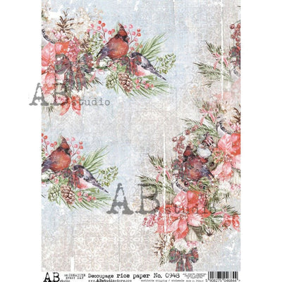 Christmas Cardinals Decoupage Rice Paper A4 Item No. 0948 by AB Studio